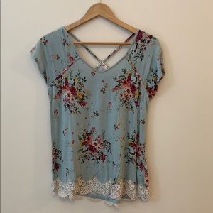 Blue Floral and Lace top
